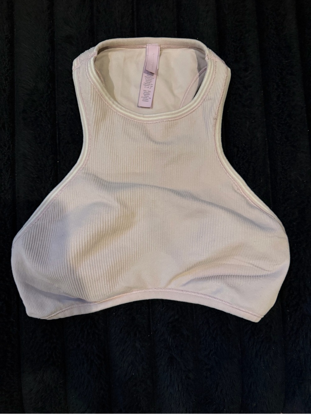 High-Neck Ribbed Crop Top in Pale Pink